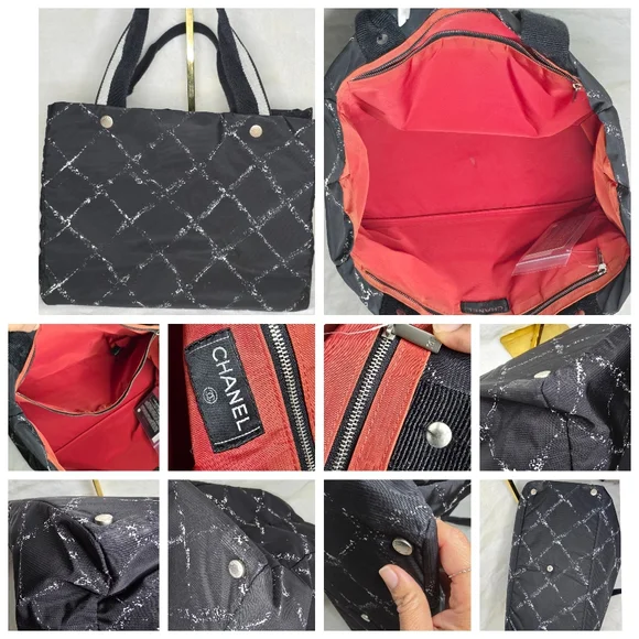 Chanel Authentic Women's Luxury Bag Travel Line Tote Printed Black Nylo… - Picture 9 of 16
